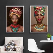 Póster Artístico de chica Bella, pintura al óleo de mujer africana sobre lienzo, carteles e impresiones, cuadro de pared para sala de estar, sin marco 2024 - compra barato