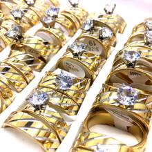 MixMax 36 Pairs of Women's Men's Rings Golden Zircon Stainless Steel Wedding Band Couple Ring Wholesale Lot Jewelry 2024 - buy cheap