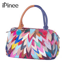 IPinee-Bolso de mano de piel auténtica para mujer, bolsa de hombro femenina, de alta calidad, con hojas coloridas, a la moda, con asa superior 2024 - compra barato