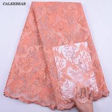 Peach African Lace Fabric 2020 French Lace Fabric With Beads Nigerian Embroidery Tulle Lace Fabric For Wedding Party Dress S2056 2024 - buy cheap