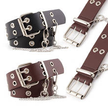 COLEMJE Belt female Punk Chain Fashion Belt Adjustable Metal buckle Metal Chain PU leather Black Double Eyelet Grommet Belt 2024 - buy cheap