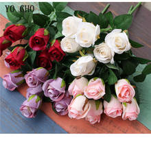 YO CHO-Mini ramo de flores artificiales, 7 cabezas de rosas de seda para damas de honor, ramos de flores falsas, Decoración de mesa de boda para habitación del hogar 2024 - compra barato