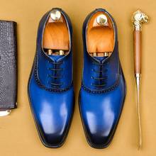 Sapatos masculinos de couro legítimo, alta qualidade, sapato formal, estilo oxford, retrô, quadrado, cadarços de dedo do pé, para festa, escritório, ss603 2024 - compre barato