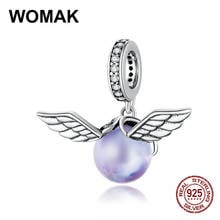 Original 100% 925 sterling silver necklace pendant Purple crystal glass Elf Ball charm fit bangle beads DIY woman jewelry making 2024 - buy cheap