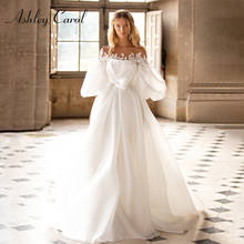 Ashley Carol A-Line Wedding Dress 2022 Elegant Satin Strapless Bow 2 In 1 Bridal Detachable Puff Sleeve Appliques Bride Gowns 2024 - buy cheap