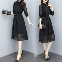 Women Dress Spring 2020 Large Size Fashion Style Temperament Black Chiffon Dress Long Sleeve Office Bright Stripe Vestidos KN002 2024 - buy cheap