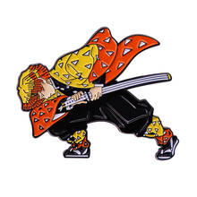 Demon Slayer Brooch Kimetsu no Yaiba Zenitsu Agatsuma with sword Breath of Thunder Badge Orange yellow hair Anime boy Enamel Pin 2024 - buy cheap