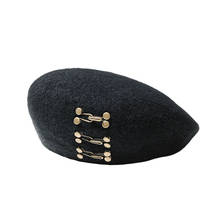 Winter hat women beret hat retro fashion metal studs wool painter hat autumn warm wild black newsboy hat 2024 - buy cheap