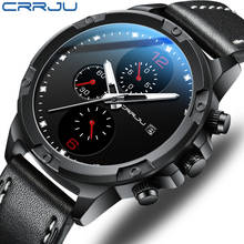CRRJU-reloj de cuarzo deportivo para hombre, cronógrafo de pulsera de cuero, resistente al agua, 24 horas, 2020 2024 - compra barato