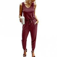 Plus Size Women's Jumpsuits Summer Solid Color Sleeveless Round Neck Waist Straps Jumpsuit Long Pants Casual Romper Overalls 2024 - buy cheap