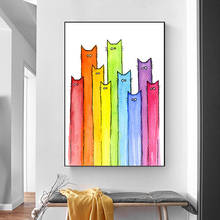 Картина на холсте с радужным котом, постеры и принты, Настенная картина для гостиной, домашний декор, без рамки 2024 - купить недорого