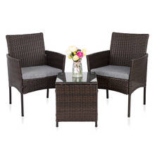Outdoor Patio  Furniture Set 3 PCS PE Rattan Wicker Chairs Set Cushion with Table Outdoor Garden Furniture (Brown) 2024 - buy cheap