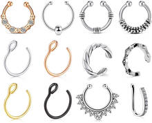 Fake Nose Rings Hoop Clip On Nose Septum Ring Faux Non-Pierced Nose Lip Rings Earrings Jewelry 2024 - compre barato