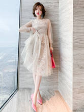 Sequin generous round neck gauze dress for women 2021 Spring new 2024 - купить недорого