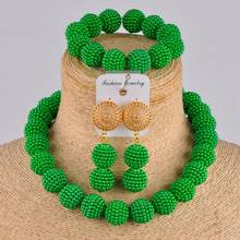Pérola simulada verde, europa e américa, conjunto de joias de festa, africano, contas de casamento, colar nigeriano, zz01 2024 - compre barato