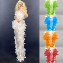 Vestido longo de festa de aniversário, fantasia com penas de strass transparentes, traje cantor, dançarino, dj, rave, drag queens, vdb2304 2024 - compre barato