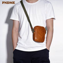 PNDME simple casual natural genuine leather men's mini shoulder bag casual retro cowhide daily light small phone messenger bag 2024 - buy cheap