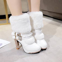 Fashion rhinestone women's boots winter warmth and velvet high-heeled women's boots Martin shoes Snow Boots Ankle Boot 2024 - buy cheap