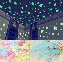 Светящиеся флуоресцентные 3D наклейки на стену со звездами, светится в темноте, для детской комнаты, спальни, 100 шт., декор для потолка 2024 - купить недорого
