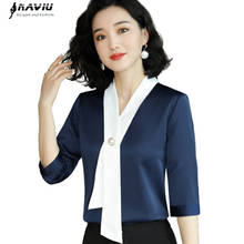 Chiffon Navy Blue Shirt Women Summer New Design Casual Temperament White Half Sleeve Blouses Office Ladies Work Tops 2024 - buy cheap