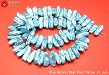 Qingmos 12-15mm biwa natural de água doce pérola azul solta contas para fazer jóias diy colar pulseira brinco strand 14' 2024 - compre barato
