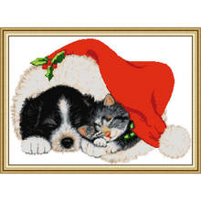 Everlasting Love Christmas Puppy  Chinese Cross Stitch Kits Ecological Cotton Stamped Printed 14CT DIY Christmas Decoration Gift 2024 - buy cheap