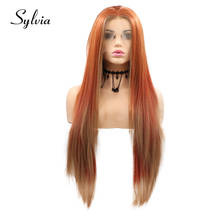 Sylvia Orange Highlight Long Silky Straight Synthetic Lace Front Wig Middle Parting Cosplay Soft Futura Fiber Wigs for Woman 2024 - buy cheap