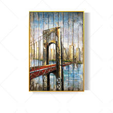 Лучшее искусство серый желтый большой мост голубое небо абстрактная картина маслом холст ручная работа картина маслом для домашнего декора работа 2024 - купить недорого