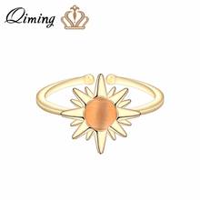 QIMING-anillo con flor de sol y piedra para mujer, sortija ajustable, con diseño de margaritas, color dorado, 2019 2024 - compra barato