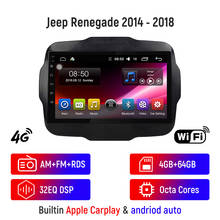 Radio Multimedia con GPS para coche, reproductor de vídeo con Android 9,0, 4G + 64G, 2 Din, Carplay, WiFi, BT, para Jeep Renegade 2014, 2015, 2016, 2017, 2018 2024 - compra barato
