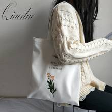 Qiaoduo das mulheres casuais lona bolsa de ombro flores impressão saco de compras algodão pano senhora bolsa de lona grande capacidade 2024 - compre barato