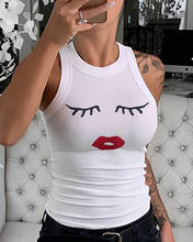 Women Round Neck Ribbed Tank Top Sleeveless Casual Basic Tops Eyelash Lip Print Tank Top Camisole Women 2024 - buy cheap