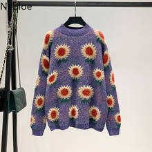 Neploe suéter feminino vintage, pulôver de malha fofo e chique para mulheres, vestuário grande 4h168 2024 - compre barato
