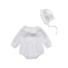 Body de manga larga para bebé y niña, traje de moda de dos piezas de Color blanco sólido + gorro, Body Infantil para niña 2021 2024 - compra barato