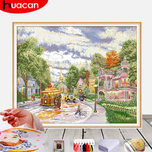 HUACAN Cross Stitch Embroidery Town Scenery Needlework Sets For Full Kits White Canvas DIY Home Decor 14CT 2024 - buy cheap