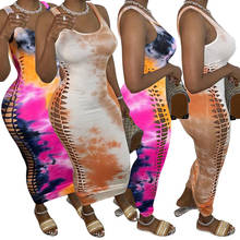 Vestido longo estilo africano sem mangas, plus size, feminino, sexy, com estampa de tingimento, sem alças, roupa de verão 2024 - compre barato