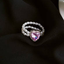 Novo coração simulado pérola anéis elásticos preto branco cristal ajustável anel de dedo para as mulheres simples jóias bague femme 2024 - compre barato