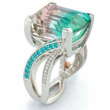 Anillos de boda personalizados para mujer, accesorios de piedra de cristal de lujo, color verde púrpura, anillo de morganita, Circonia cúbica 2024 - compra barato