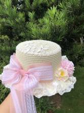 Original Handmade Lolita Straw Hat Gorgeous Sweet Lace Long Ribbon Bow Pastoral Soft Sister 2024 - buy cheap