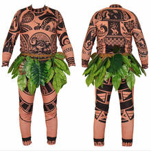 Halloween Moana Maui Tattoo T Shirt/Pants Adult Mens Women Cosplay Costume with Leaves Skirt 2024 - buy cheap