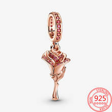 Romantic 925 Sterling Silver Rose Gold Bouquet  Charm Fit Brand Snake Bracelet Valentine's Day Pendant Gift 2024 - buy cheap