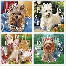 Full Diamond Painting Cross Stitch With Clock Mechanism Mosaic 5D Diy Square Round Christmas Animal Dog 3d Embroidery Gift 2024 - buy cheap