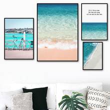 Pink Beach Blue Sea Forest Landscape Canvas Painting Nordic Fresh Posters And Prints Wall Pictures For Living Room Wall Decor 2024 - buy cheap