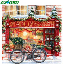 AZQSD 5D алмазная вышивка мозаика Рождественская уличная фотография Стразы Алмазная картина зимний пейзаж домашний декор 2024 - купить недорого