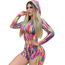 Conjunto de duas peças feminino com estampa listrada e tintura, roupa esportiva feminina para festas e clube 2024 - compre barato