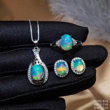 Brincos pingente anel de prata, joias redondas de opala natural multicolorida s925 2024 - compre barato
