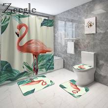 Animals Printed Bath Mat and Shower Curtain Set Anti Slip Toilet Seat Cover Mat Bathroom Floor Mat Absorbent Toilet Foot Rug Set 2024 - buy cheap