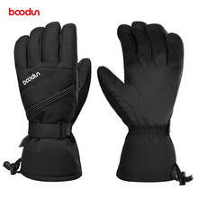 Boodun Водонепроницаемые зимние теплые лыжные перчатки для женщин и мужчин сенсорный экран, свободного покроя, утолщенная плисовая ткань, двойной борт спортивный инвентарь 2024 - купить недорого