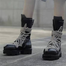 Botines de estilo Punk para Mujer, Botas de suela gruesa, botines cortos de plataforma, botines con cordones negros, otoño 2024 - compra barato