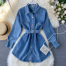 Fashion Women Jeans Dress Long Sleeve Autumn Short Bandage Dress Ladies Black Blue Denim Dress Female Shirt Dress 2024 - buy cheap